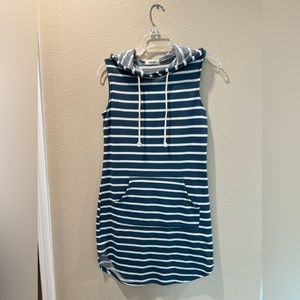 Sun dress w/ hood. Sleeveless with front pocket and drawstring hood.
